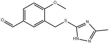 4-methoxy-3-{[(3-methyl-1H-1,2,4-triazol-5-yl)thio]methyl}benzaldehyde Structure