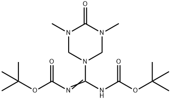 tert-Butyl (((tert-butoxycarbonyl)imino)(3,5-dimethyl-4-oxo-1,3,5-triazinan-1-yl)methyl)carbam Structure