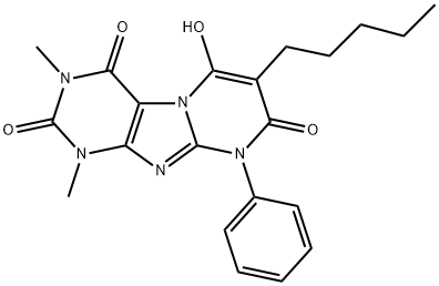 Pyrimido[2,1-f]purine-2,4,8(1H,3H,9H)-trione,  6-hydroxy-1,3-dimethyl-7-pentyl-9-phenyl- Structure