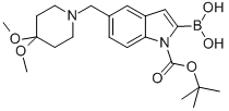 1H-Indole-1-carboxylic acid, 2-borono-5-[(4,4-dimethoxy-1-piperidinyl)methyl]-, 1-(1,1-dimethylethyl) ester Structure