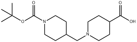 N-Boc-피페리딘-4-일메틸피페리딘-4-카르복실산 구조식 이미지