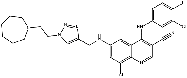 8-Chloro-4-[(3-chloro-4-fluorophenyl)amino]-6-[[[1-[2-(hexahydro-1H-azepin-1-yl)ethyl]-1H-1,2,3-triazol-4-yl]methyl]amino]-3-Quinolinecarbonitrile Structure