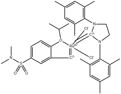 1,3-Bis(2,4,6-trimethylphenyl)-4,5-dihydroimidazol-2-ylidene[2-(i-propoxy)-5-(N,N-dimethylaminosulfonyl)phenyl]methyleneruthenium(II)dichloride 구조식 이미지