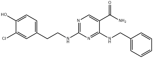 5-PyriMidinecarboxaMide, 2-[[2-(3-chloro-4-hydroxyphenyl)ethyl]aMino]-4-[(phenylMethyl)aMino]- Structure