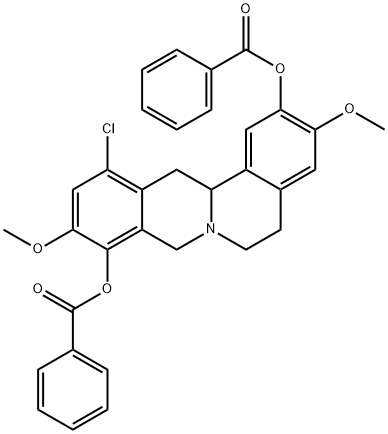 6H-Dibenzo[a,g]quinolizine-2,9-diol,  12-chloro-5,8,13,13a-tetrahydro-3,10-dimethoxy-,  2,9-dibenzoate 구조식 이미지