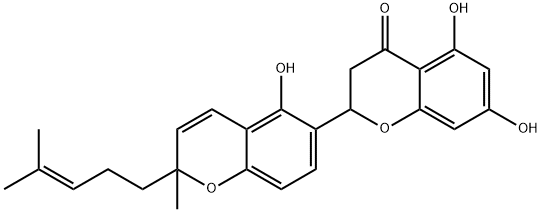 (-)-5,5',7-Trihydroxy-2'-methyl-2'-(4-methyl-3-pentenyl)-2,6'-bi[2H-1-benzopyran]-4(3H)-one 구조식 이미지