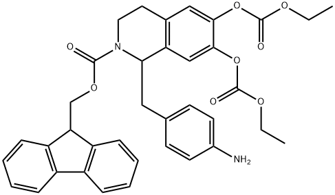 2(1H)-이소퀴놀린카르복실산,1-[(4-아미노페닐)메틸]-6,7-비스[(에톡시카르보닐)옥시]-3,4-디히드로-,9H-플루오렌-9-일메틸에스테르 구조식 이미지