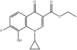 3-Quinolinecarboxylic acid, 1-cyclopropyl-7-fluoro-1,4-dihydro-8-hydroxy-4-oxo-, ethyl ester Structure