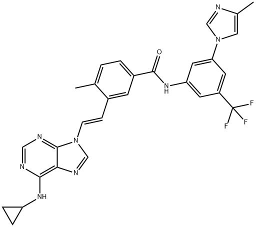 BenzaMide, 3-[(1E)-2-[6-(cyclopropylaMino)-9H-purin-9-yl]ethenyl]-4-Methyl-N-[3-(4-Methyl-1H-iMidazol-1-yl)-5-(trifluoroMethyl)phenyl]- Structure