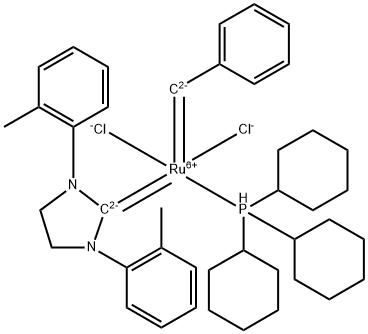 Dichloro[1,3-Bis(2-methylphenyl)-2-imidazolidinylidene](benzylidene)(tricyclohexylphosphine)ruthenium(II) 구조식 이미지