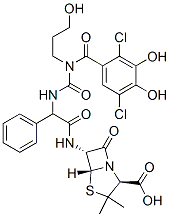 6-(2-(3-(2,5-dichloro-3,4-dihydroxybenzoyl)-3-(3-hydroxypropyl)-1-ureido)-2-phenylacetamido)penicillanic acid Structure