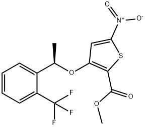 2-티오펜카르복실산,5-니트로-3-[(1R)-1-[2-(트리플루오로메틸)페닐]에톡시]-,메틸에스테르 구조식 이미지