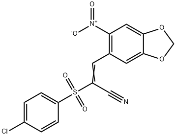 (E)-2-[(4-chlorophenyl)sulfonyl]-3-(6-nitro-1,3-benzodioxol-5-yl)-2-propenenitrile Structure