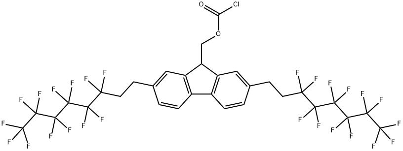 F26  Fmoc-Cl,  Chlorameisens&#x00e4:ure-[1,8-bis-(4,4,5,5,6,6,7,7,8,8,9,9,9-tridecafluornonyl)-9-fluorenyl]-methyl-ester,  [1,8-Bis(4,4,5,5,6,6,7,7,8,8,9,9,9-tridecafluorononyl)-9-fluorenyl]methyl  chloroformate Structure