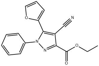 1H-Pyrazole-3-carboxylic  acid,  4-cyano-5-(2-furanyl)-1-phenyl-,  ethyl  ester Structure