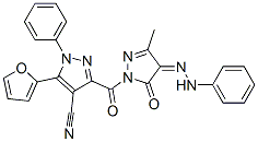 1H-Pyrazole-4-carbonitrile,  3-[[4,5-dihydro-3-methyl-5-oxo-4-(2-phenylhydrazinylidene)-1H-pyrazol-1-yl]carbonyl]-5-(2-furanyl)-1-phenyl- 구조식 이미지