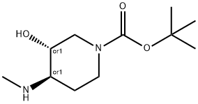 1-PIPERIDINECARBOXYLIC ACID, 3-HYDROXY-4-(METHYLAMINO)-, 1,1-DIMETHYLETHYL ESTER, (3R,4R)-REL- Structure