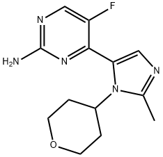 5-fluoro-4-(2-Methyl-1-(tetrahydro-2H-pyran-4-yl)-1H-iMidazol-5-yl)pyriMidin-2-aMine 구조식 이미지