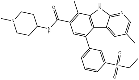 5-[3-(Ethylsulfonyl)phenyl]-3,8-dimethyl-N-(1-methyl-4-piperidinyl)-9H-pyrido[2,3-b]indole-7-carboxamide 구조식 이미지