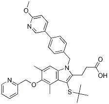 1H-Indole-2-propanoic acid, 3-[(1,1-diMethylethyl)thio]-1-[[4-(6-Methoxy-3-pyridinyl)phenyl]Methyl]-,-diMethyl-5-(2-pyridinylMethoxy)- 구조식 이미지