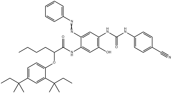 2-[2,4-bis(1,1-dimethylpropyl)phenoxy]-N-[4-[[[(4-cyanophenyl)amino]carbonyl]amino]-5-hydroxy-2-(phenylazo)phenyl]hexanamide Structure