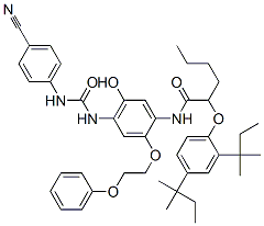 2-[2,4-bis(1,1-dimethylpropyl)phenoxy]-N-[4-[[[(4-cyanophenyl)amino]carbonyl]amino]-5-hydroxy-2-(2-phenoxyethoxy)phenyl]hexanamide Structure