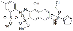 disodium 7-[[[6-[(2-chloroethyl)sulphonyl]bicyclo[2.2.1]hept-2-yl]carbonyl]amino]-4-hydroxy-3-[(4-methyl-2-sulphonatophenyl)azo]naphthalene-2-sulphonate 구조식 이미지