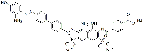 trisodium 4-[[8-amino-7-[[4'-[(2-amino-4-hydroxyphenyl)azo][1,1'-biphenyl]-4-yl]azo]-1-hydroxy-3,6-disulphonato-2-naphthyl]azo]benzoate 구조식 이미지