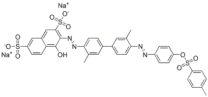 3-[[3,3'-dimethyl-4'-[[4-[[(p-tolyl)sulphonyl]oxy]phenyl]azo][1,1'-biphenyl]-4-yl]azo]-4-hydroxynaphthalene-2,7-disulphonic acid, sodium salt 구조식 이미지