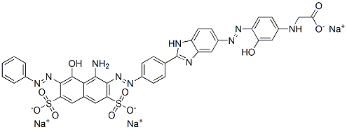 trisodium N-[4-[[2-[4-[[1-amino-8-hydroxy-7-(phenylazo)-3,6-disulpho-2-naphthyl]azo]phenyl]-1H-benzimidazol-5-yl]azo]-3-hydroxyphenyl]glycinate  구조식 이미지