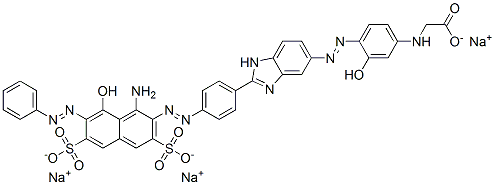 trisodium N-[4-[[2-[4-[[1-amino-8-hydroxy-7-(phenylazo)-3,6-disulpho-2-naphthyl]azo]phenyl]-1H-benzimidazol-5-yl]azo]-3-hydroxyphenyl]glycinate  Structure