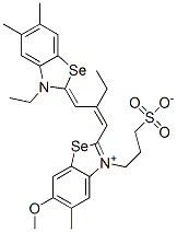 2-[2-[(3-ethyl-5,6-dimethyl-3H-benzoselenazol-2-ylidene)methyl]but-1-enyl]-6-methoxy-5-methyl-3-(3-sulphonatopropyl)benzoselenazolium Structure