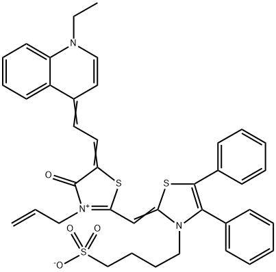 3-allyl-2-[[4,5-diphenyl-3-(4-sulphonatobutyl)thiazol-2(3H)-ylidene]methyl]-5-[(1-ethylquinolin-4(1H)-ylidene)ethylidene]-4-oxothiazolium  Structure