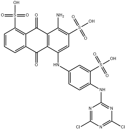 8-amino-5-[[4-[(4,6-dichloro-1,3,5-triazin-2-yl)amino]-3-sulphophenyl]amino]-9,10-dihydro-9,10-dioxoanthracene-1,7-disulphonic acid Structure