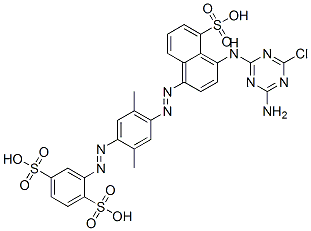 2-[[4-[[4-[(4-amino-6-chloro-1,3,5-triazin-2-yl)amino]-5-sulpho-1-naphthyl]azo]-2,5-dimethylphenyl]azo]benzene-1,4-disulphonic acid 구조식 이미지