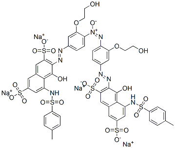 tetrasodium 3,3'-[azoxybis[[3-(2-hydroxyethoxy)-4,1-phenylene]azo]]bis[4-hydroxy-5-[[(p-tolyl)sulphonyl]amino]naphthalene-2,7-disulphonate] 구조식 이미지
