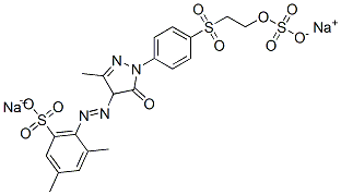 4-[[4,5-dihydro-3-methyl-5-oxo-1-[4-[[2-(sulphooxy)ethyl]sulphonyl]phenyl]-1H-pyrazol-4-yl]azo]-m-xylene-5-sulphonic acid, sodium salt 구조식 이미지