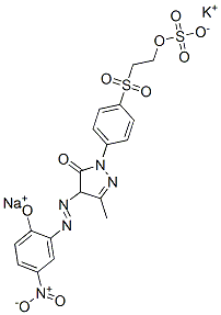 2,4-dihydro-4-[(2-hydroxy-5-nitrophenyl)azo]-5-methyl-2-[4-[[2-(sulphooxy)ethyl]sulphonyl]phenyl]-3H-pyrazol-3-one, potassium sodium salt Structure