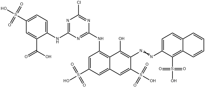 2-[[4-chloro-6-[[8-hydroxy-3,6-disulpho-7-[(1-sulpho-2-naphthyl)azo]-1-naphthyl]amino]-1,3,5-triazin-2-yl]amino]-5-sulphobenzoic acid Structure