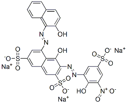 4-hydroxy-5-[(2-hydroxy-1-naphthyl)azo]-3-[(2-hydroxy-3-nitro-5-sulphophenyl)azo]naphthalene-2,7-disulphonic acid, sodium salt 구조식 이미지