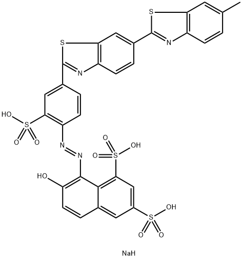 7-hydroxy-8-[[4-(6-methyl[2,6'-bibenzothiazol]-2'-yl)-2-sulphophenyl]azo]naphthalene-1,3-disulphonic acid, sodium salt 구조식 이미지