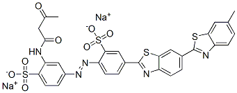 sodium 2-acetoacetylamino-4-[[4-(6-methyl[2,6'-dibenzothiazol]-2'-yl)-2-sulphophenyl]azo]benzenesulphonate Structure