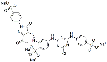 tetrasodium 4-[[5-[[4-chloro-6-[(4-sulphonatophenyl)amino]-1,3,5-triazin-2-yl]amino]-2-sulphonatophenyl]azo]-4,5-dihydro-5-oxo-1-(4-sulphonatophenyl)-1H-pyrazole-3-carboxylate 구조식 이미지