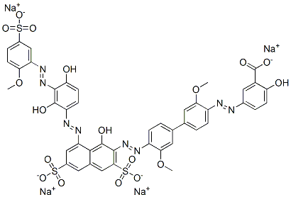 tetrasodium 5-[[4'-[[8-[[2,4-dihydroxy-3-[(2-methoxy-5-sulphonatophenyl)azo]phenyl]azo]-1-hydroxy-3,6-disulphonato-2-naphthyl]azo]-3,3'-dimethoxy[1,1'-biphenyl]-4-yl]azo]salicylate 구조식 이미지