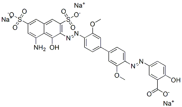 trisodium 5-[[4'-[(8-amino-1-hydroxy-3,6-disulphonato-2-naphthyl)azo]-3,3'-dimethoxy[1,1'-biphenyl]-4-yl]azo]salicylate Structure