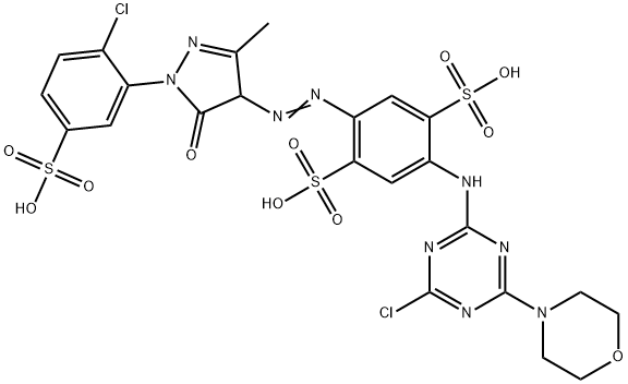 2-[[4-chloro-6-morpholino-1,3,5-triazin-2-yl]amino]-5-[[1-(2-chloro-5-sulphophenyl)-4,5-dihydro-3-methyl-5-oxo-1H-pyrazol-4-yl]azo]benzene-1,4-disulphonic acid 구조식 이미지