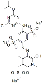 trisodium 2-[[4-chloro-6-(1-methylethoxy)-1,3,5-triazin-2-yl]amino]-5-[[1-ethyl-1,6-dihydro-2-hydroxy-4-methyl-6-oxo-5-(sulphonatomethyl)-3-pyridyl]azo]benzene-1,4-disulphonate Structure