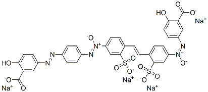 tetrasodium 5-[[4-[2-[4-[[4-[(3-carboxylato-4-hydroxyphenyl)azo]phenyl]-NNO-azoxy]-2-sulphonatophenyl]vinyl]-3-sulphonatophenyl]-ONN-azoxy]salicylate Structure