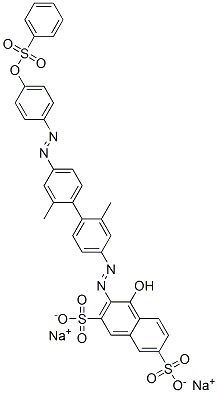 sodium 3-[[2,2'-dimethyl-4'-[[4-[(phenylsulphonyl)oxy]phenyl]azo][1,1'-biphenyl]-4-yl]azo]-4-hydroxynaphthalene-2,7-disulphonate Structure