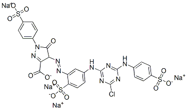 4-[[5-[[4-chloro-6-[(4-sulphophenyl)amino]-1,3,5-triazin-2-yl]amino]-2-sulphophenyl]azo]-4,5-dihydro-5-oxo-1-(4-sulphophenyl)-1H-pyrazole-3-carboxylic acid, sodium salt 구조식 이미지